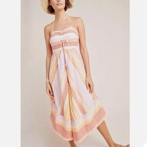 Anthropologie Pastel Pink Yellow Stripe Halter Sun Dress